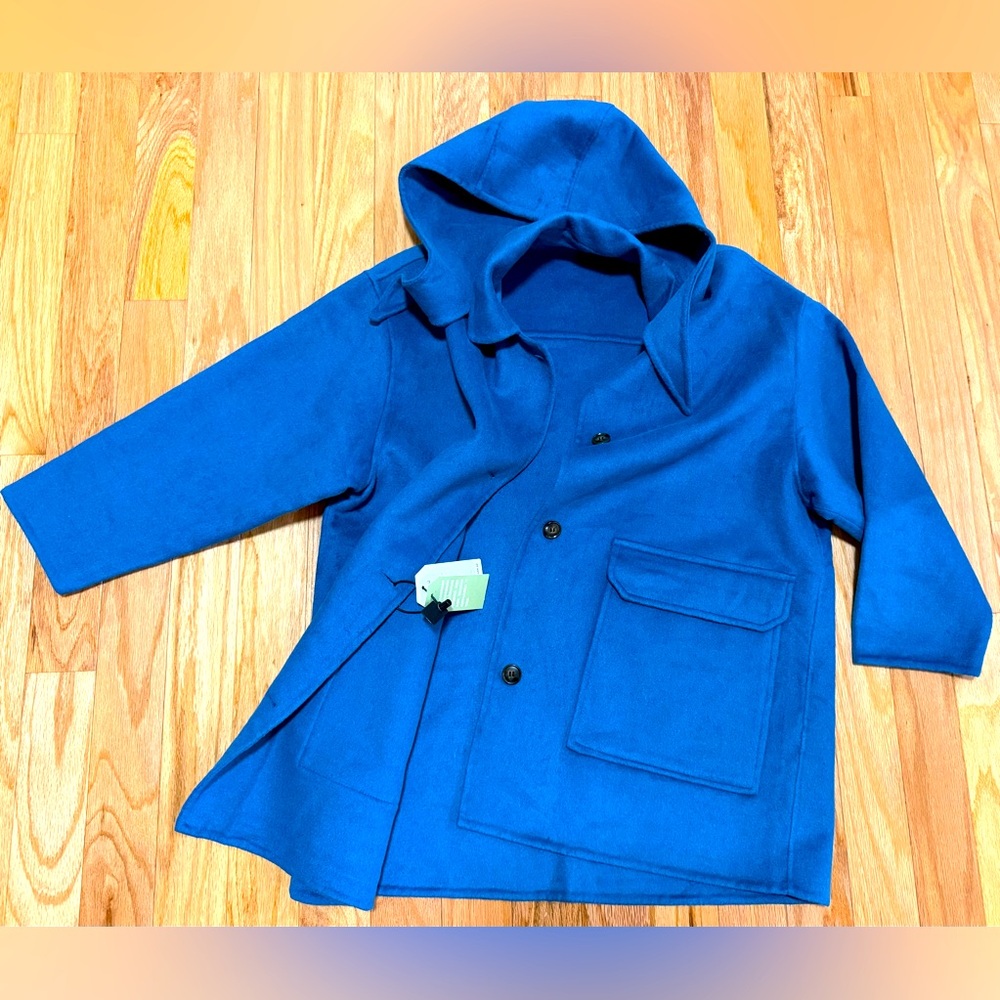 Blue Women’s Hooded Wool Pea Coat Size L